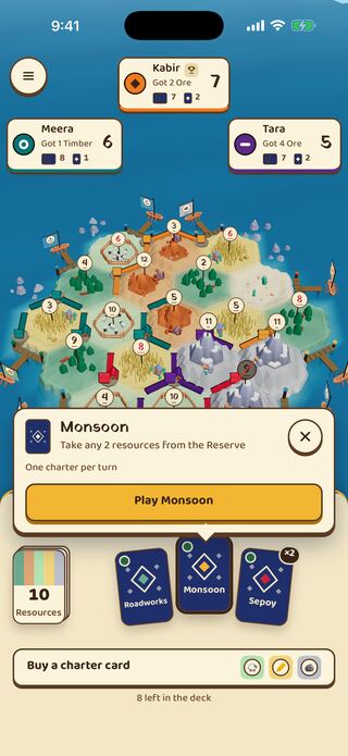 Playing a Monsoon Charter card.