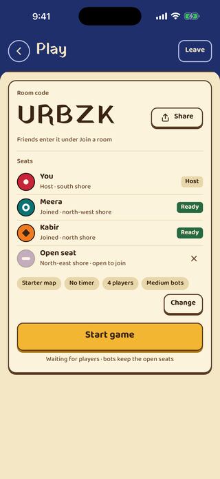 An online room with a five-letter code.